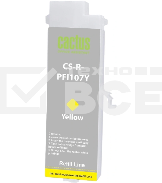 Картридж перезаправляемый струйный Cactus CS-R-PFI107Y желтый для Canon imageProGRAF iPF670/680/685/770/780/785 без чипа