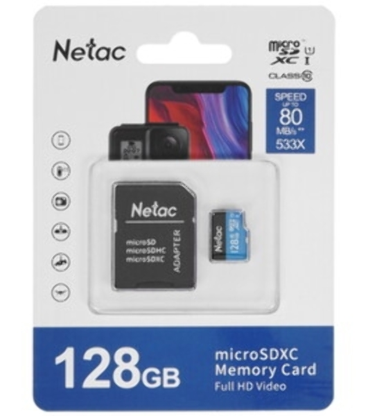 Флеш карта MicroSDXC 128Gb Netac Class 10 UHS-I U1 P500 Standart + адаптер NT02P500STN-128G-R