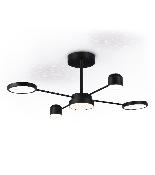 Потолочный светодиодный светильник Ambrella light FL51632/4+1 BK/GD черный/золото 3000K-6400K 48W 910*745*300 (ПДУ ИК)
