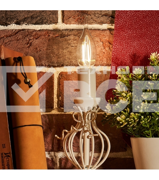 Лампа светодиодная филаментная Rexant Свеча на ветру CN37 7.5 Вт 600 Лм 4000K E14 диммируемая, прозрачная колба