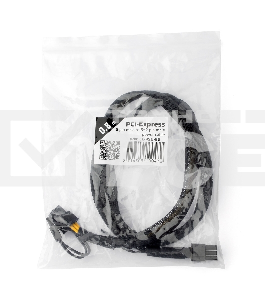 Кабель питания  Cablexpert CC-PSU-86 PCI-Express 6-пин на 6+2 пин, 0.8 м