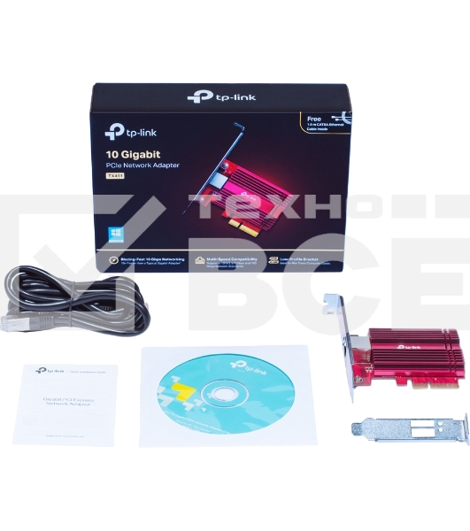 Сетевой адаптер 10 Gigabit PCI-E network adapter, 1 PCI Express 3.0 X4 interface, 1 100/1000/10000Mbps Ethernet port, come with Low-Profile and Full-Height Brackets