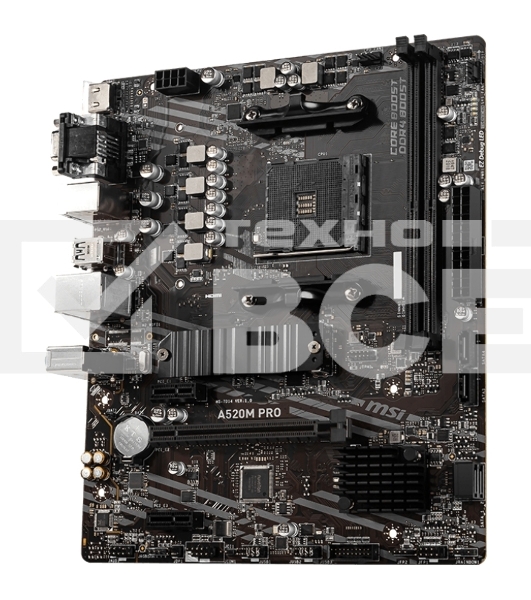 Материнская плата MSI A520M PRO, AM4, AMD A520, 2xDDR4, 4xSATA, 1xM.2, 1xPCIe 3.0 x16, 1xDVI-D, 1xHDMI, 1x 1Gb LAN, 2xUSB 2.0, 4xUSB 3.2 Gen 1, 3x3.5 мм, 7.1, mATX