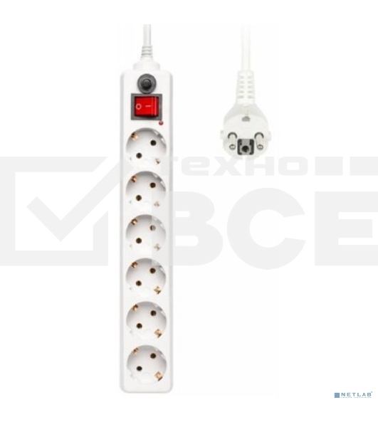 Сетевой фильтр Buro 600SH-1.8-W 1.8м (6 розеток) белый (коробка)
