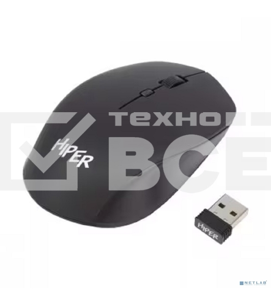 Мышь беспроводная HIPER HOMW-091 черный, 1600 dpi, радиоканал, USB, кнопки - 4