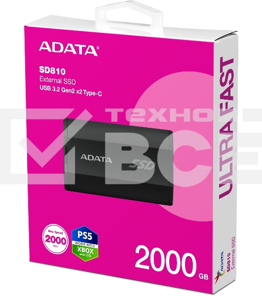 Внешний накопитель SSD ADATA 2Tb SD810 USB Type-C (2000/2000 Mb/s) metal case black (SD810-2000G-CBK)