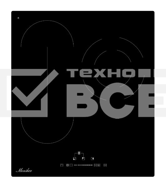 Варочная поверхность MONSHER MHE 45, Hi-Light, 45 см, 9 уровней мощности, Stop and Go, автоматическое отключение, таймер, индикатор остаточного тепла, сенсорное/слайдерное управление, цвет черный