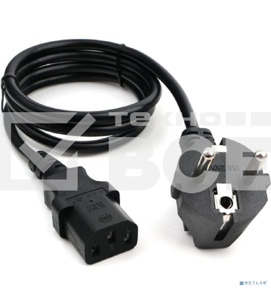 Кабель питания Cablexpert PC-186-1M, 1м, Schuko- C13, 6А, черный, с заземлением