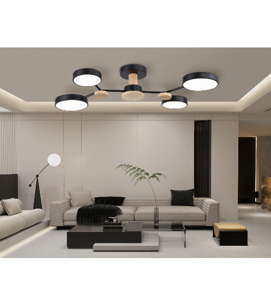 Светильник Ambrella light FL4860/4 BK/WD черный/дерево 60W 3000-6000K 700*400*120 (без ПДУ)