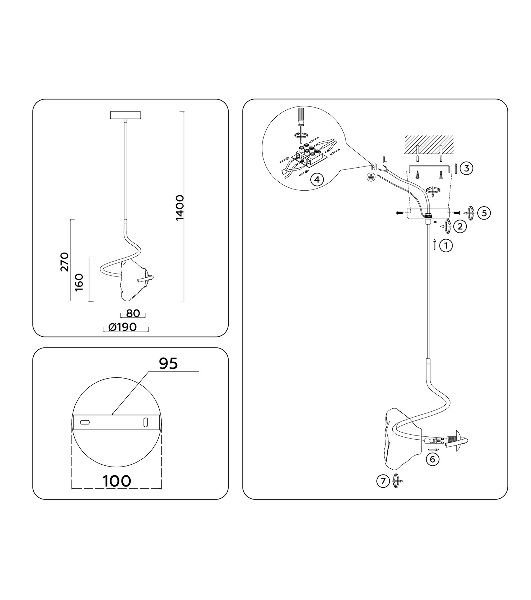Светильник Ambrella light LH15001 BK/SM черный/дымчатый G9 max 40W D190*1400