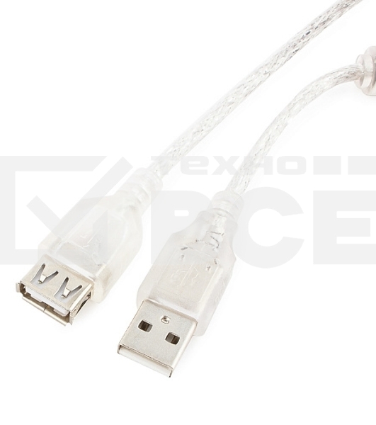 Кабель удлинитель USB2.0 Pro Cablexpert CCF-USB2-AMAF-TR-6, AM/AF, 1,8м, экран, 2феррит.кольца, прозрачный, пакет