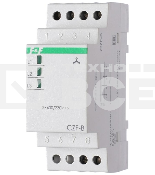 Реле контроля фаз CZF-B (3х400/230+N 8А 1перекл. IP20 монтаж на DIN-рейке) F&F EA04.001.002