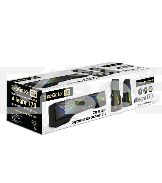 Саундбар-акустическая система 2.0 ExeGate Allegro 170 питание USB, Bluetooth, 2х3Вт (6Вт RMS), 60-20000Гц, черный, RGB подсветка