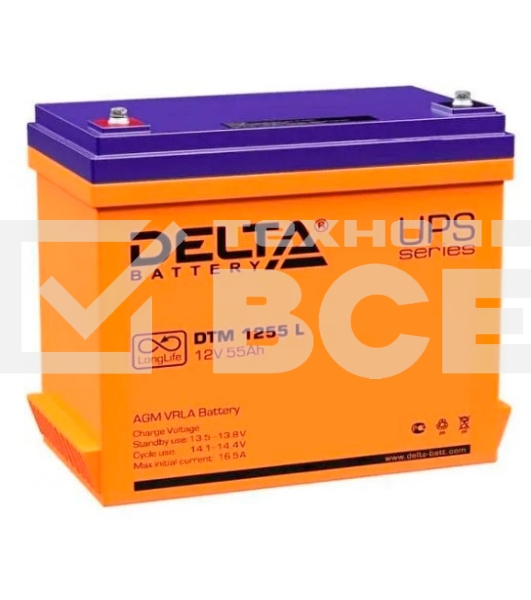 Аккумуляторная батарея Delta DTM 1255 L напряжение 12В, емкость 55Ач (239x132x210mm)
