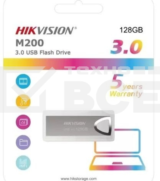 Флеш диск Hikvision 128GB M200 HS-USB-M200 128G USB2.0 серебристый