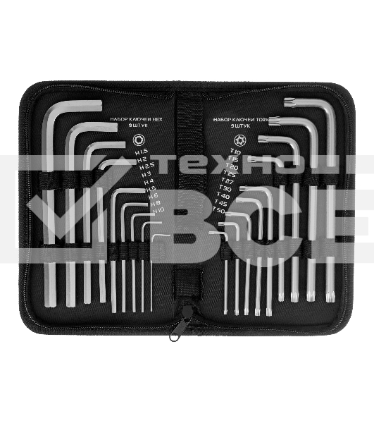 Набор ключей Matrix имбусовых HEX-TORX, 18 шт: HEX 1,5–10 мм, T10-T50, CrV, удлиненные, сатин. Matrix 12315