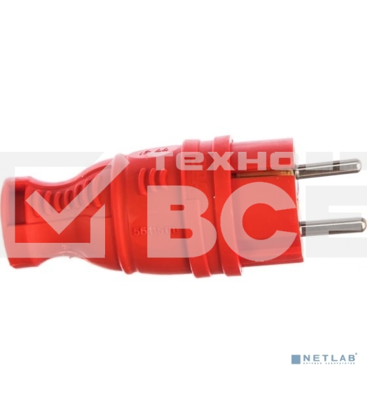 Вилка каучуковая ЭРА з/з прямая 16А IP44 красн. V8-RED-IP44