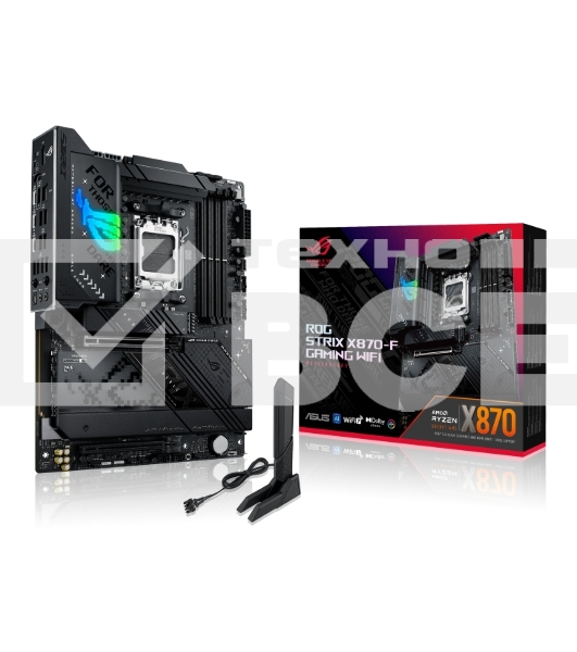 Материнская плата ASUS ROG STRIX X870-F GAMING WIFI, AM5, AMD X870, 4xDDR5, 2xSATA, 4xM.2, 1xPCI-E 5.0 x16, 1xPCI-E 4.0 x4, 1xHDMI, 1xDP, 2xUSB-C USB4, 1xUSB-C 10Gbps, 5xUSB-A 10Gbps, 4xUSB-A 5Gbps, 1x 2.5Gb LAN, 2x3.5 мм, 7.1, ATX