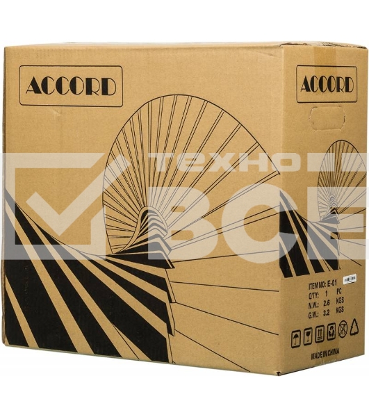 Корпус Accord E-01 черный без БП ATX 1x80mm 1x92mm 2x120mm 2xUSB2.0 1xUSB3.0 audio