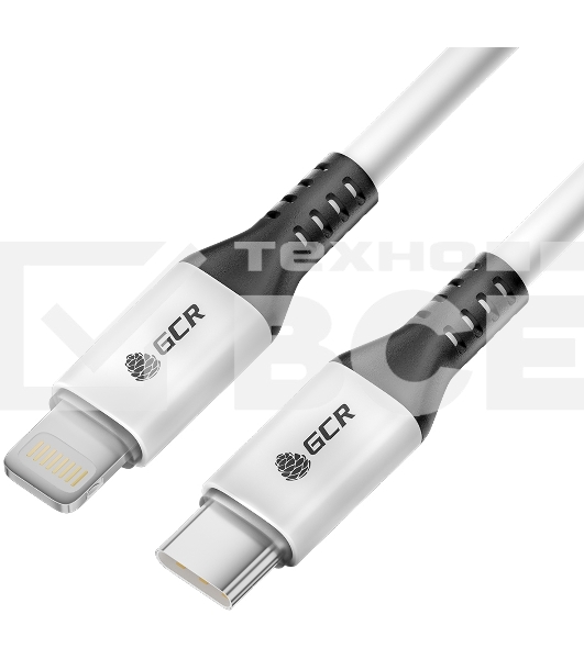 Кабель GCR 1.2m TypeC/Lightning MFI POWER DELIVERY 18 W, быстрая зарядка, белый, корпус белый, черный ПВХ, GCR-53186