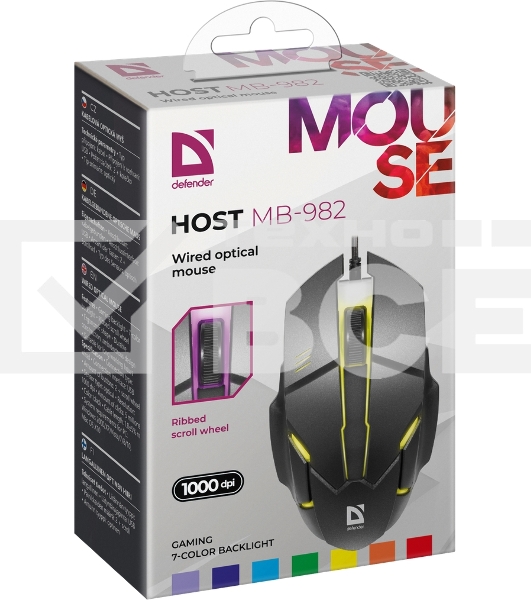 Мышь проводная Defender Host MB-982 черный, 1000 dpi, USB, кнопки - 3