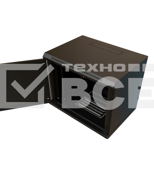 Шкаф коммутационный WRline (WR-TW-1566-SR-RAL9004) настенный 15U 600x600мм пер.дв.металл 2 бок.пан. 60кг черный 520мм 775мм IP20 сталь