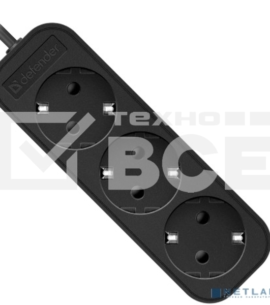 Удлинитель сетевой Defender M350 черный, 5 м, EURO, 3 розетки, 2200 Вт