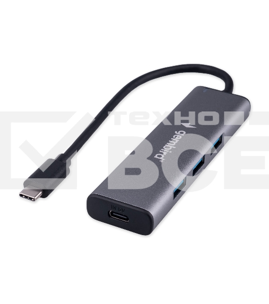 Разветвитель USB3.1 Gembird UHB-U3P7-02, 7хUSB, с доп.питанием (порт Type-C), OTG, кабель Type-C 19см, алюминий, коробка