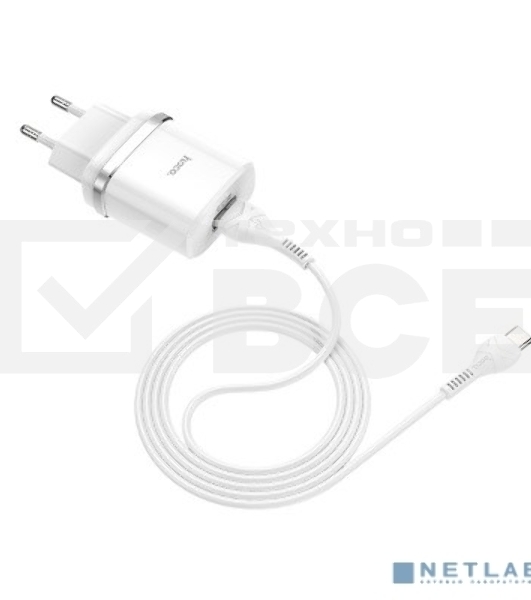 Сетевое зарядное устройство + Кабель Type-C 1m/ QC 3.0/ HOCO HC-16309 C12Q/ 1 USB/ Выход: 5V_9V_12V, 18W, белый