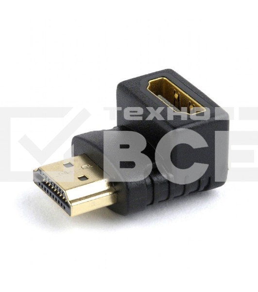 Переходник Cablexpert HDMI-HDMI 19F/19M, угловойсоединитель 90 градусов, золотые разъемы (A-HDMI90-FML)