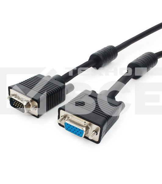 Кабель Gembird/Cablexpert CC-PPVGAX-6B, Кабель удлинитель VGA Premium , 15M/15F, 1.8м, чёрный, тройной экран, феррит.кольца