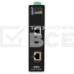 Индустриальный PoE инжектор IPOE-171-60W IP30, Industrial Single-Port 10/100/1000Mbps 802.3bt PoE++ Injector (60 Watts, Legacy mode support, PoE Usage LED, -40 to 75 C)