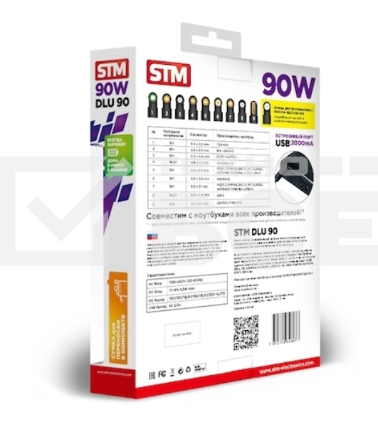 Адаптер для ноутбуков STM Dual DLU90, 90W, EU AC power cord& Car Cigaratte Plug, USB(2.1A)
