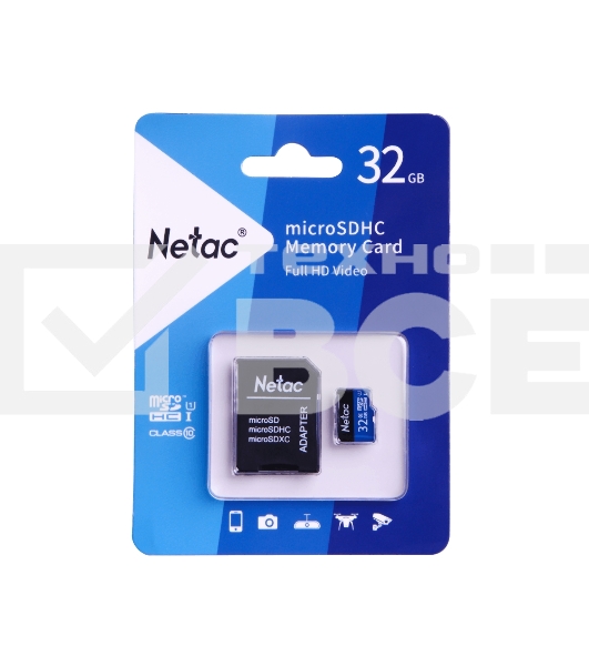 Флеш карта microSDHC 32GB Netac P500 <NT02P500STN-032G-R> (с SD адаптером) 80MB/s
