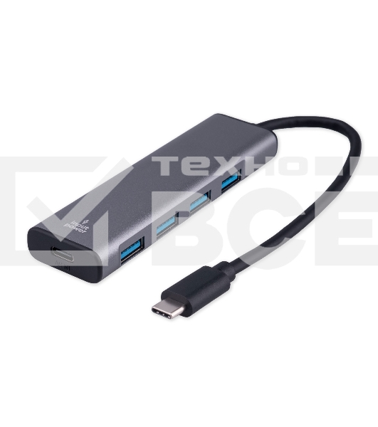 Разветвитель USB3.1 Gembird UHB-U3P7-02, 7хUSB, с доп.питанием (порт Type-C), OTG, кабель Type-C 19см, алюминий, коробка