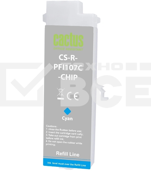 Картридж перезаправляемый струйный Cactus CS-R-PFI107C-CHIP голубой для Canon imageProGRAF iPF670/680/685/770/780/785