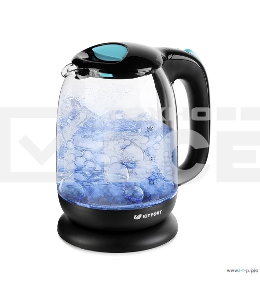 Чайник электрический Kitfort КТ-625-1 1.7л. 2200Вт черный/голубой (корпус: стекло)