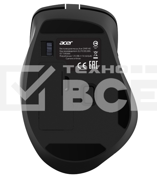 Мышь беспроводная Acer OMR140 черный, 1600 dpi, радиоканал, USB, кнопки - 6