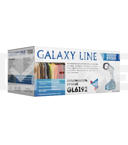 Отпариватель Galaxy Line GL 6192, синий с белым, ручной, 1000 Вт, постоянная подача пара до 25 г/мин