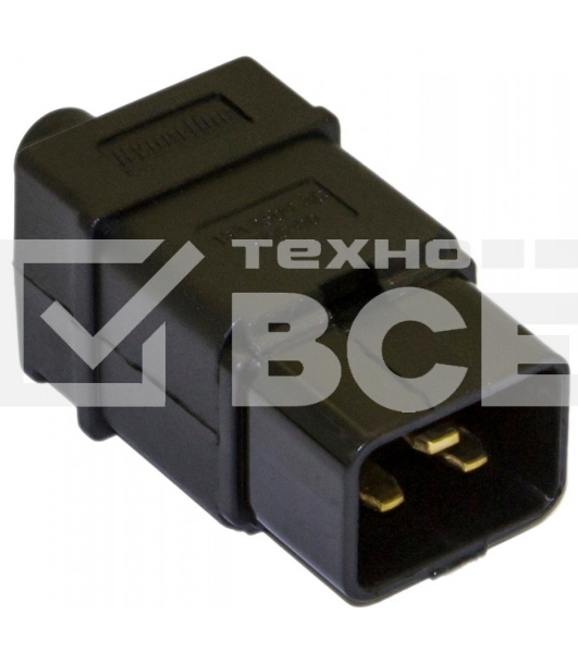 Разъемы для силового кабеля Hyperline CON-IEC320C20 Разъем IEC 60320 C20 220В 16A на кабель, контакты на винтах (плоские выступающие штыревые контакты в пластиковом обрамлении), прямой