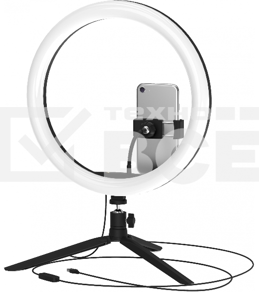 Светильник кольцевой 15W 800lm 3000-6500K 5V USB IP20 300*23мм черный дим пульт е LED