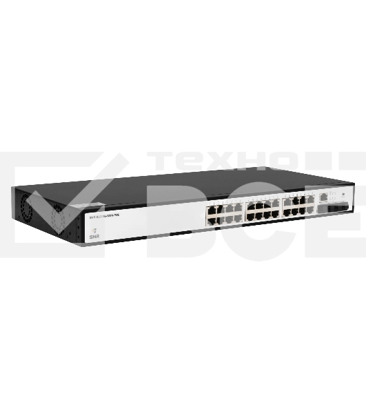 Управляемый коммутатор SNR уровня 2+, 24 порта 10/100/1000Base-T с поддержкой POE, 4 порта 1/10G SFP+, бюджет POE 370W