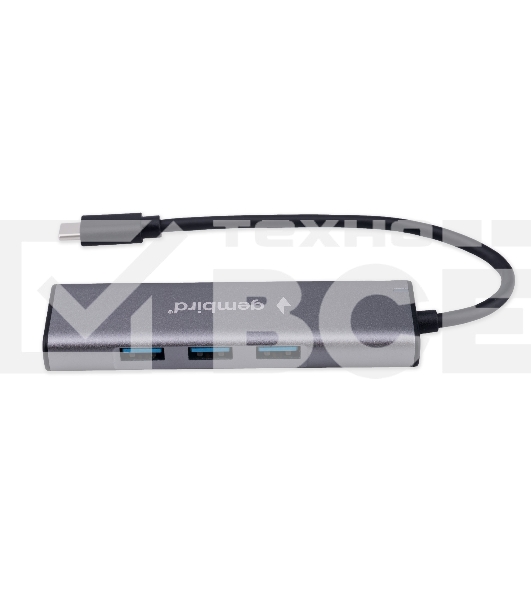 Разветвитель USB3.1 Gembird UHB-U3P7-02, 7хUSB, с доп.питанием (порт Type-C), OTG, кабель Type-C 19см, алюминий, коробка