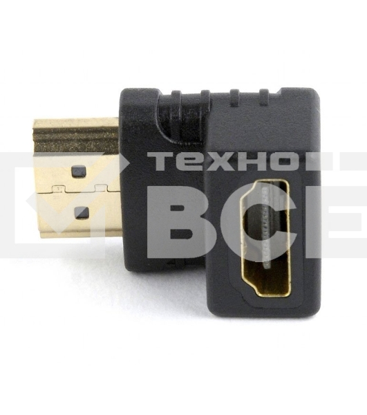 Переходник Cablexpert HDMI-HDMI 19F/19M, угловойсоединитель 90 градусов, золотые разъемы (A-HDMI90-FML)