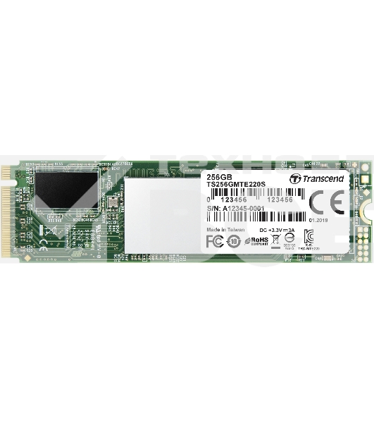 Накопитель SSD Transcend MTE220S SSD 256GB, 3D TLC, M.2 (2280), PCIe Gen 3.0 x4, NVMe, R3300/W1100, TBW 550