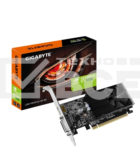 Видеокарта Gigabyte GV-N1030D4-2GL NVidia GeForce GT 1030, 2Gb DDR4/64-bit, PCI-Ex16 3.0, DVI-Dx1, HDMI2.0bx1, LP, 2-slot cooler, Retail