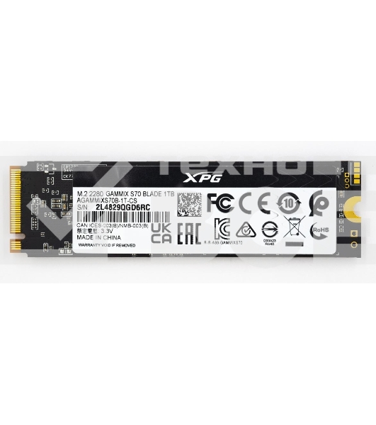Накопитель SSD ADATA XPG BLADE S70, 1Tb, PCIe 4.0 x4, M.2 2280, NVMe, R/W 7400/5500, с радиатором