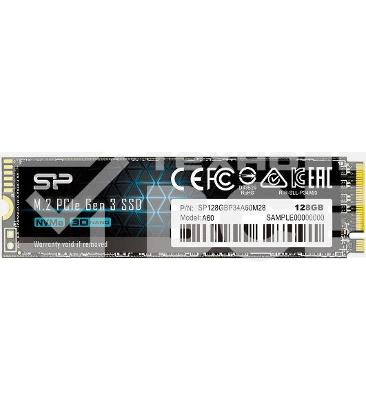 Накопитель SSD Silicon Power P34A60, 128Gb, PCIe 3.0 x4, M.2 2280, NVMe, R/W 2200/1600