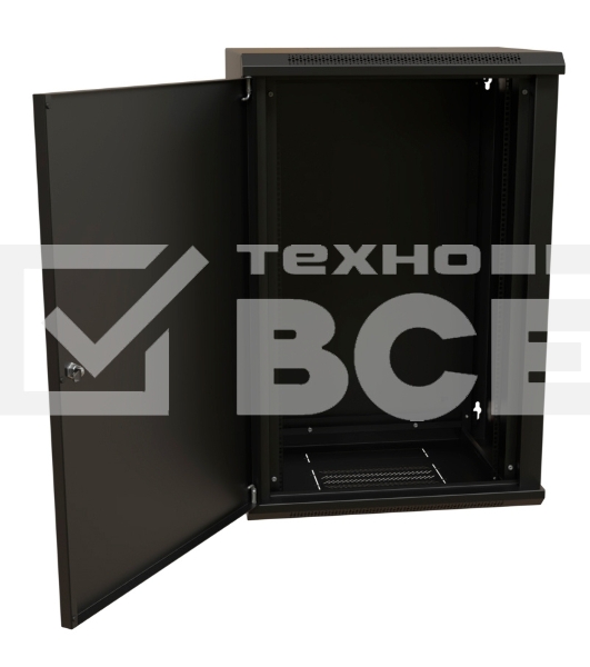 Шкаф коммутационный WRline (WR-TW-1845-SR-RAL9004) настенный 18U 600x450мм пер.дв.металл 2 бок.пан. 60кг черный 370мм 908мм IP20 сталь