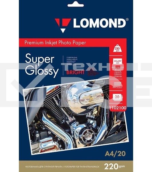 Фотобумага ПРЕМИУМ для стр.печати LOMOND А4, 220 г/м2 односторонняя Bright Super Glossy 20л